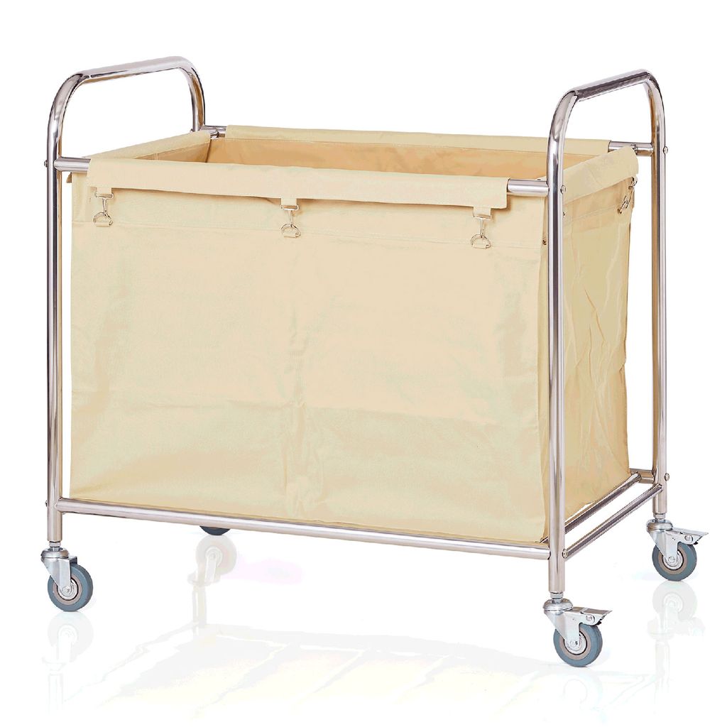 WAS Germany Wäschewagen Wäaschesammelwagen beige Edelstahl 90 x 54 x 92 cm