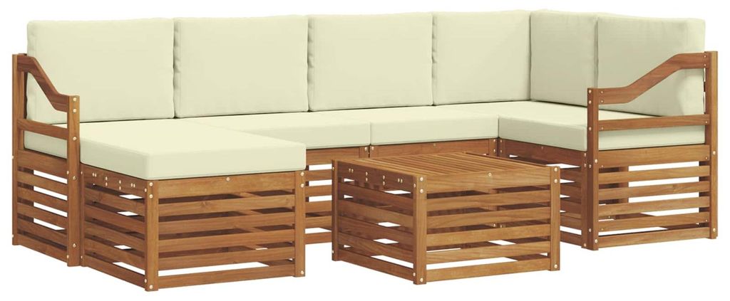 vidaXL Ecksofa Set mit Kissen 7 pcs Natur und Creme Massivholz Akazie