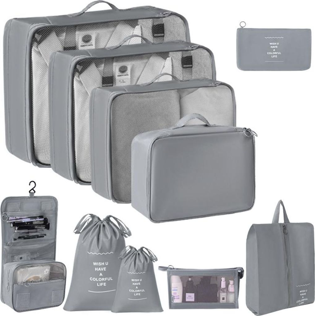 Reise-Aufbewahrungstaschen, 10er-Set, digitale Toilettenartikel, Schuhe, Kleidung, Organizer-Tasche, Koffer, grau