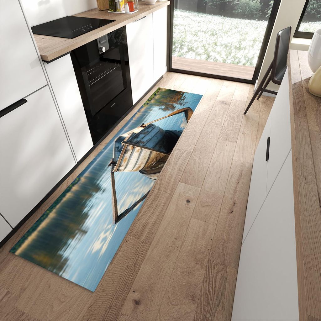 Küchenteppich 60x240cm rutschfest & abwischbar PVC Läufer - Boot auf See