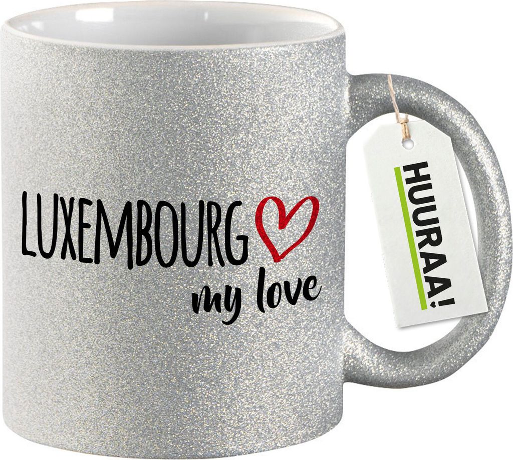 Huuraa Glitzertasse Luxembourg my love 330ml Silber Keramik Kaffeebecher Geschenkidee