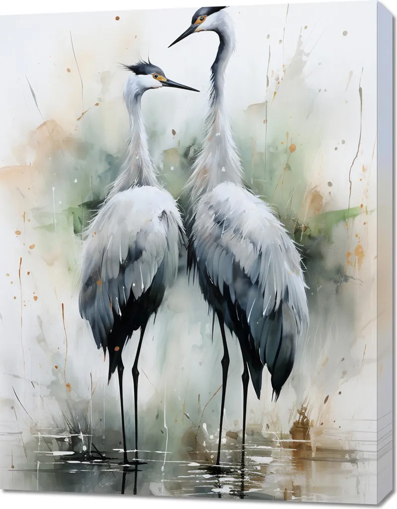 Tableau Mural Hérons Dansants 70x90 cm - Déco Murale Oiseaux Chic