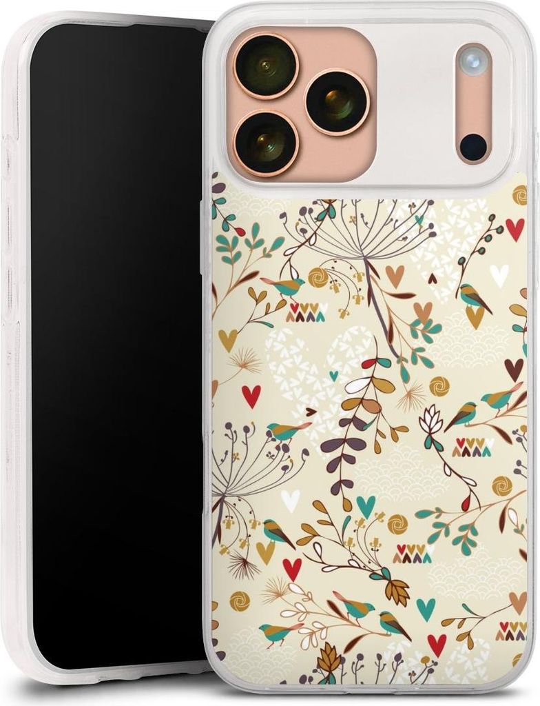 DeinDesign Slim Hülle für Apple iPhone 17 Pro Max Silikon Case Ultra Dünn Handyhülle Blumen Retro Vogel