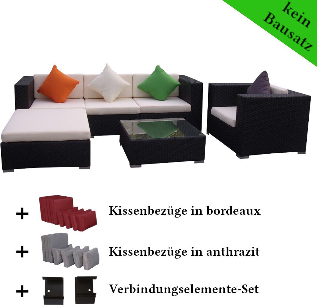 Poly Rattan Gartenmöbel Florida schwarz Alu Garnitur Lounge Garten Sitzgruppe Gartenset