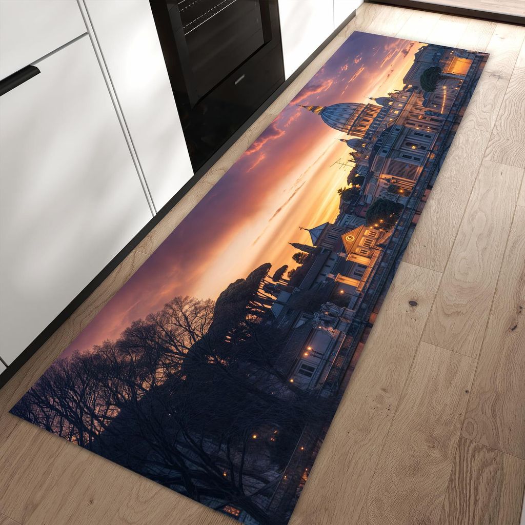 Küchenteppich 80x250cm rutschfest & abwischbar PVC Läufer - Abend in der Stadt