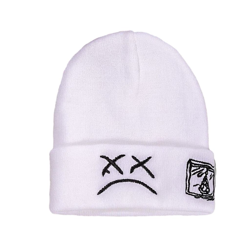 Winter Damen Stickerei Strickmütze Trauriges Ausdrucksmuster Beanie Mütze Hip Hop Style Damen Herren Warme Wollmütze