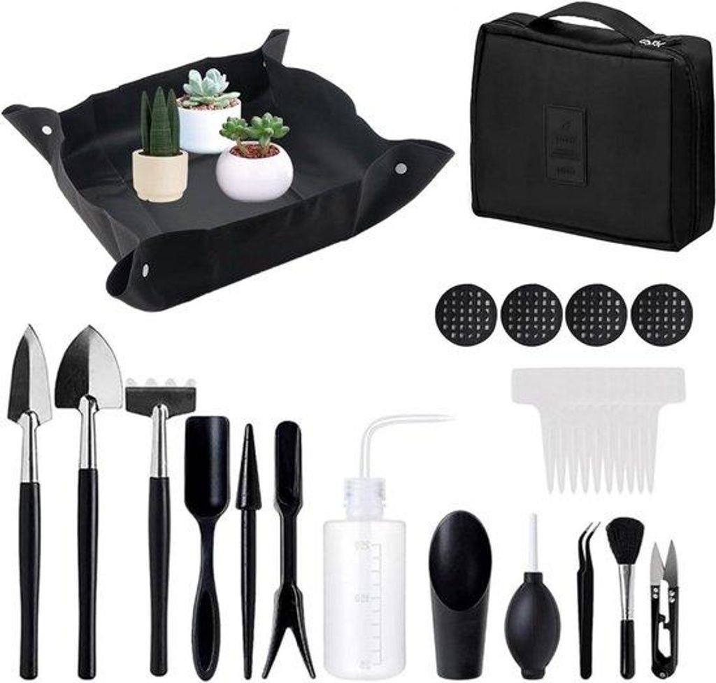 28-teiliges Mini-Garten-Set mit wasserdichtem Gartenmatten und Reisekoffer - für Innen und Außen