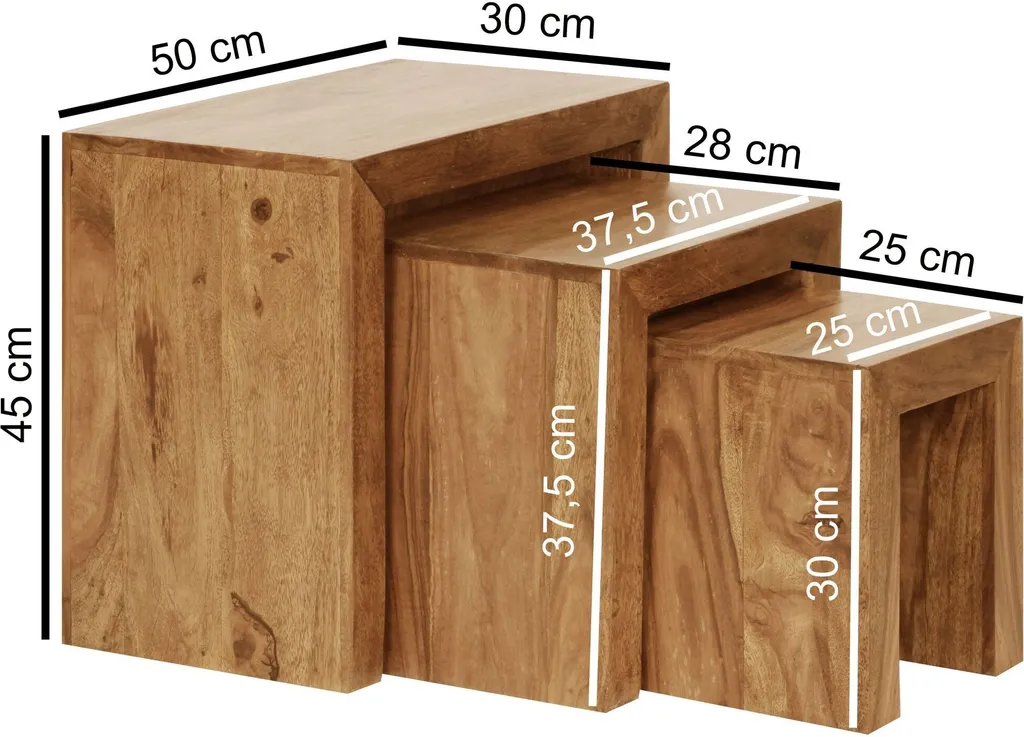 Set Tavolini Salotto Legno Massello FineBuy - Design Salvaspazio - 2