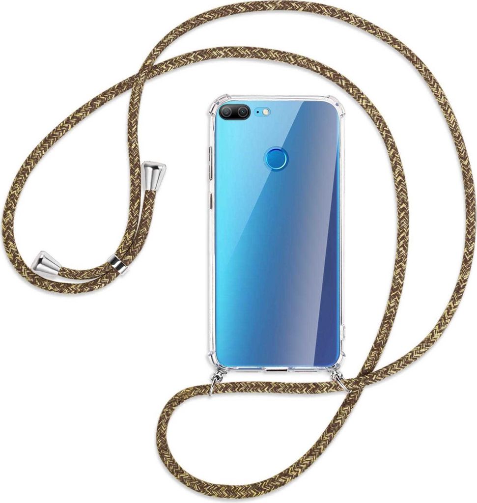 Handykette Backcover-Schutzhülle mit Band (Metall silberfarben) für Honor 9 Lite / 9 Youth Edition - braun+beige
