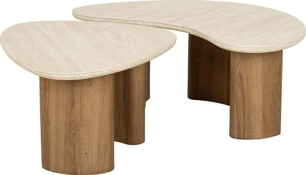 Lisa Design Mohea : Lot de 2 Tables Basses Gigognes Travertin et Bois