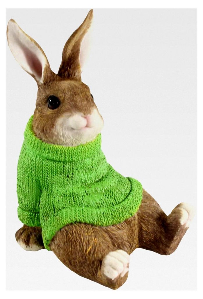 Deko Figuren Osterhasen Groß – Entspannte Hasen mit Pullover (Grün)