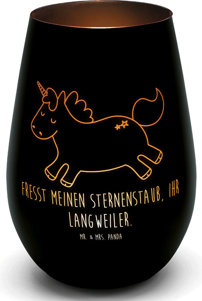 Mr. & Mrs. Panda Laterne Einhorn Happy - Schwarz - Geschenk, Spaß, Deko Windlicht, Kerzenhalter, Spannend, Teelichthalter Glas, Unicorn, Einhörne...