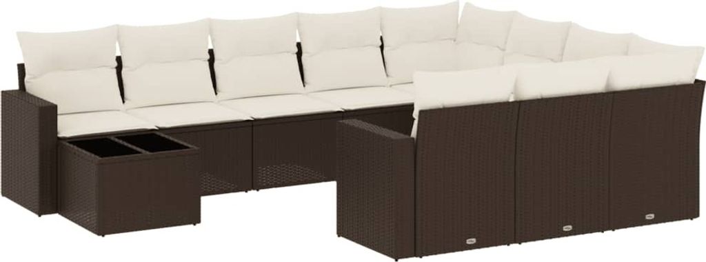 vidaXL 11-tlg. Garten-Sofagarnitur mit Kissen Braun Poly Produktbild 
