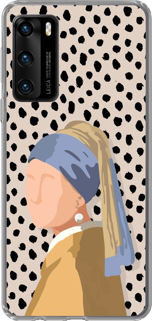 MuchoWow Handyhülle Schutzhülle Hülle für Telefoonhoesje Huawei P40 Pastell - Mädchen mit Perlenohrring - Tupfen - Alte Meister Silikon Soft...