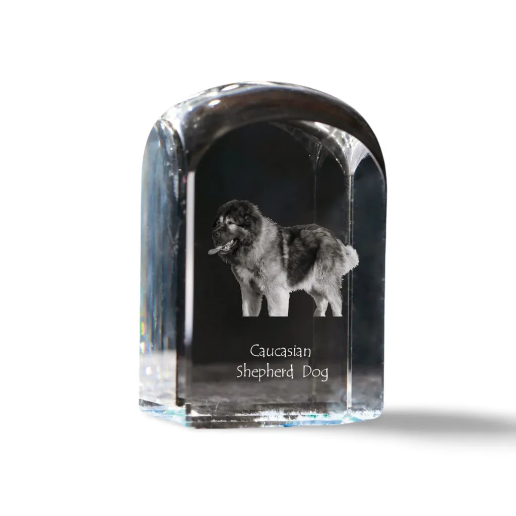 Idée Cadeau Berger du Caucase : Cube Cristal Décoratif pour Bureau et Salon
