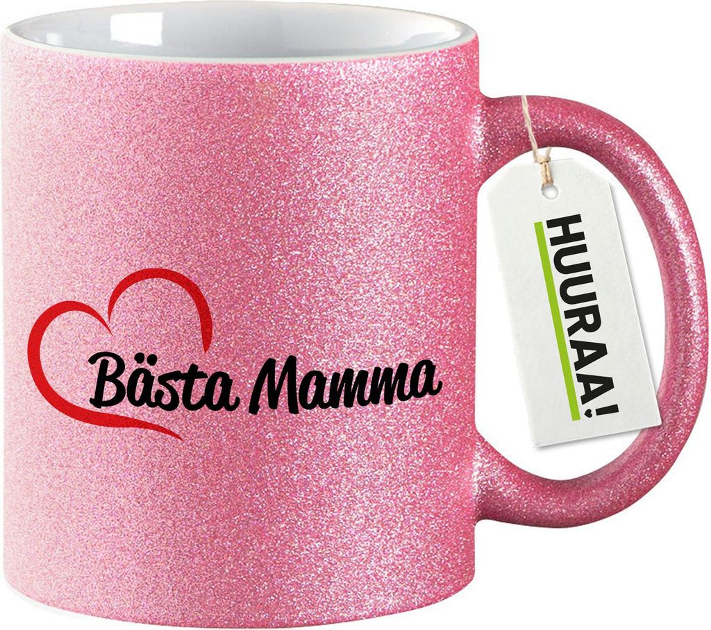 Huuraa Glitzertasse Bästa Mamma Hjärta 330ml Pink Keramik Kaffeebecher Geschenkidee