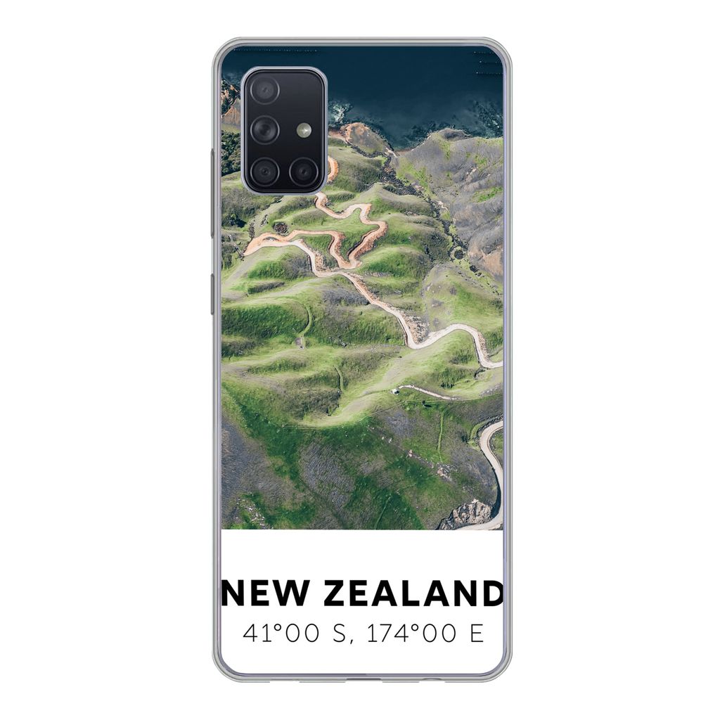 MuchoWow Handyhülle Schutzhülle Hülle für Samsung Galaxy A71 Neuseeland - Wasser - Grün - Strand Silikon Softcase Handy Hülle - Kartenbesitzer