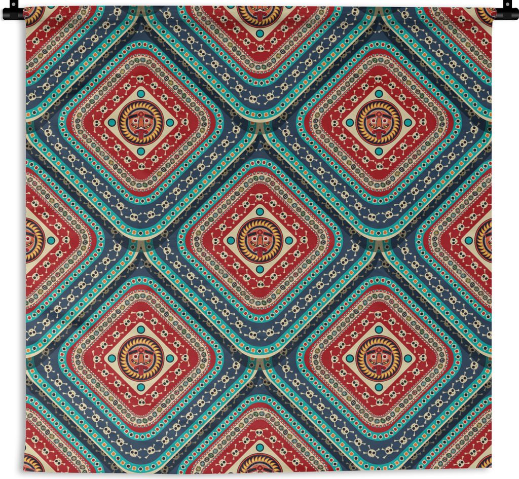 MuchoWow Wandteppich Wandbehang Azteken - Muster - Totenkopf 150x150 cm Tapisserie Dekoration Wandtuch - Wohnaccessoires - Modernes