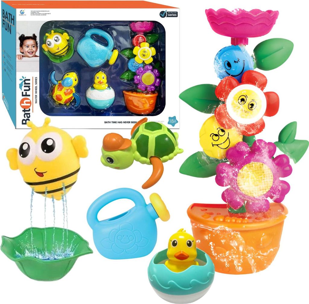 Wassermühle Blumen im Topf Schildkröte Ente Biene Badeset