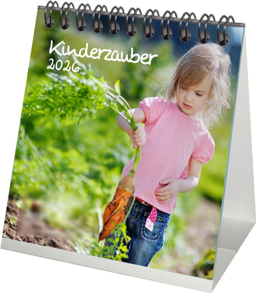 Kindernzauber Tischkalender 10cm x 10cm für 2026 Kinder - Geschenkset Inhalt: 1x Kalender 1x Weihnachtsanhänger 1x Grußanhänger (gesamt 3 Teile)