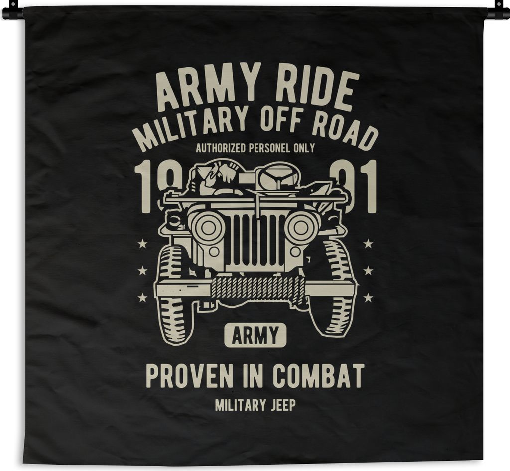 MuchoWow Wandteppich Wandbehang Mancave - Armee - Auto - Retro 120x120 cm Tapisserie Dekoration Wandtuch - Modern - Baumwollgewebe