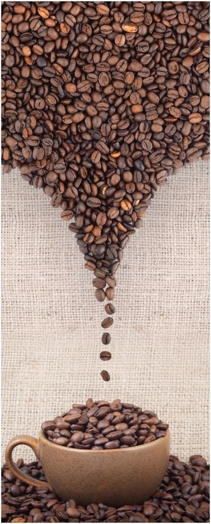 Wallario Wandbild aus Acryl, 200 x 80 cm, freischwebende Optik - Tasse mit Kaffeebohnen - Kaffeedesign