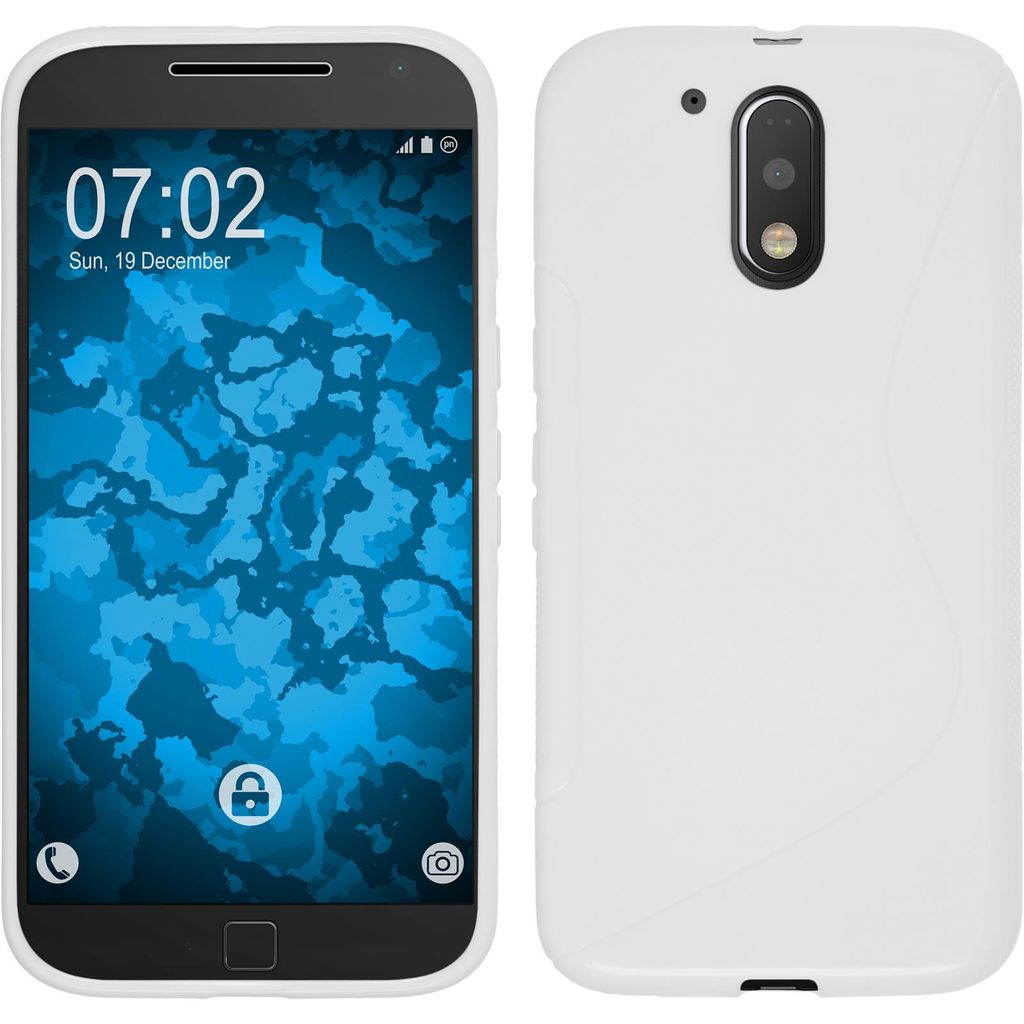 PhoneNatic Case kompatibel mit Motorola Moto G4 Plus - weiß Silikon Hülle S-Style + 2 Schutzfolien