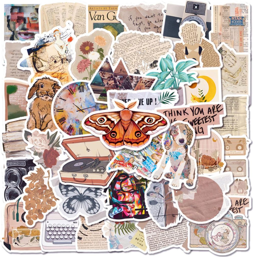 50 Stück Vintage Aufkleber, Vintage Aufkleber, ästhetische Aufkleber, Aesthetic Sticker, Retro Aufkleber für Scrapbook Laptop Helm Koffer,Journa...