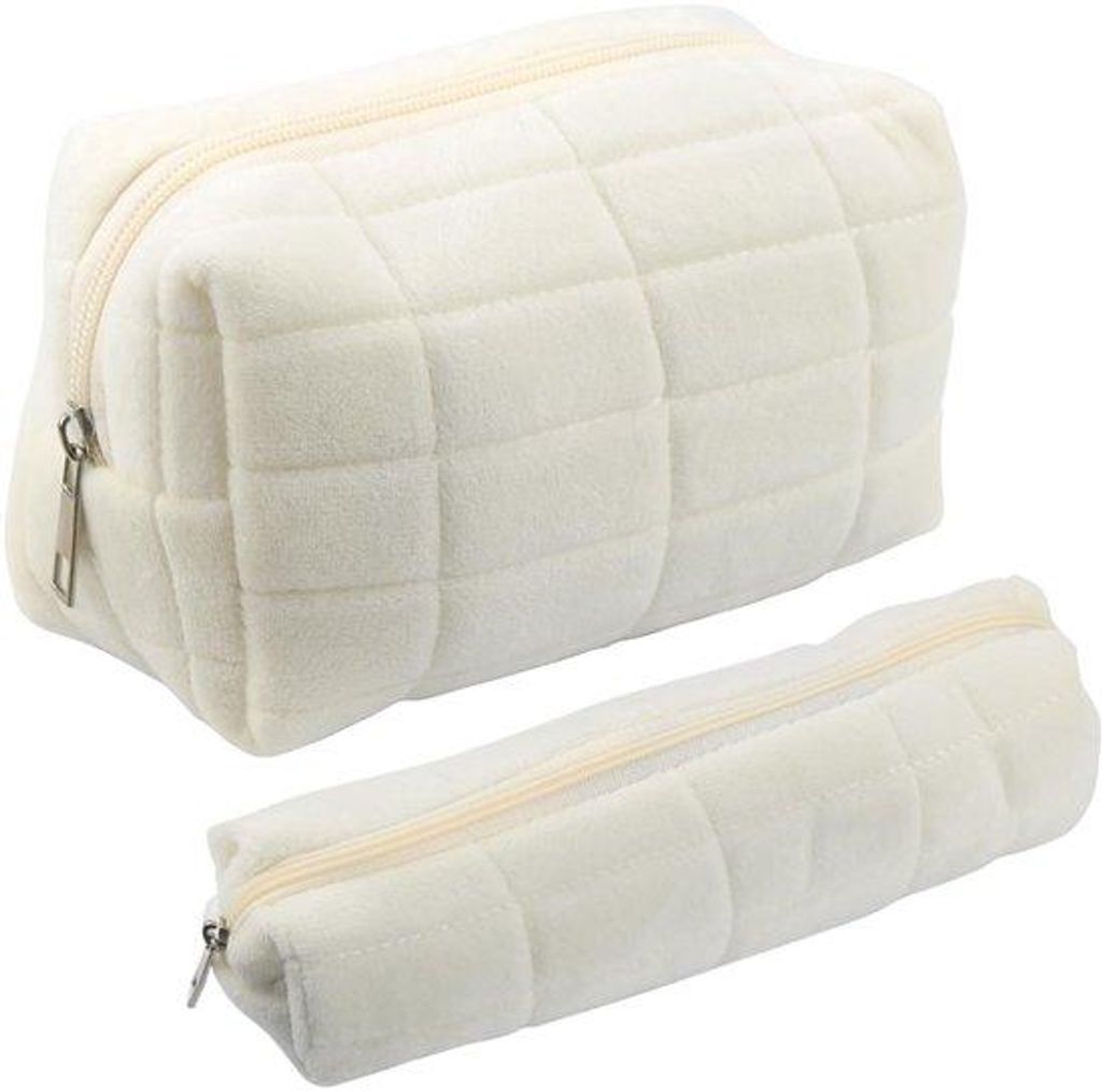 Kosmetik-Tas, multifunktioneller Organizer, Corduroy, Make-up-Organizer, Frauen- und Mädchen-Tasche, weiß