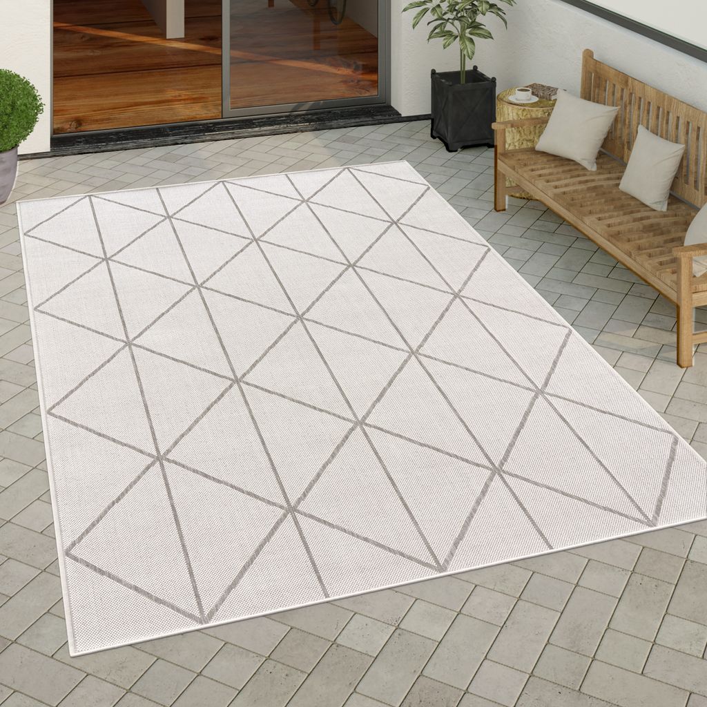 Outdoor Teppich wetterfest Boho Skandi Motiv Rauten robust Produktbild 