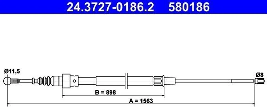 ATE 24.3727-0186.2 - Cavo freno a mano OE 1T0 609 721 F per Touran (1T)