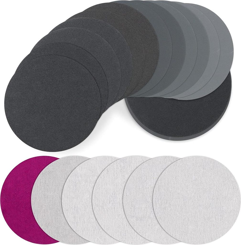 24 Stück Schleifpapier 125mm Klett, Körnung 1000/1500/2000/3000/4000/5000 Schleifpad Rund Ohne Loch Nasse Trockene Schleifscheiben Exzenterschlei...