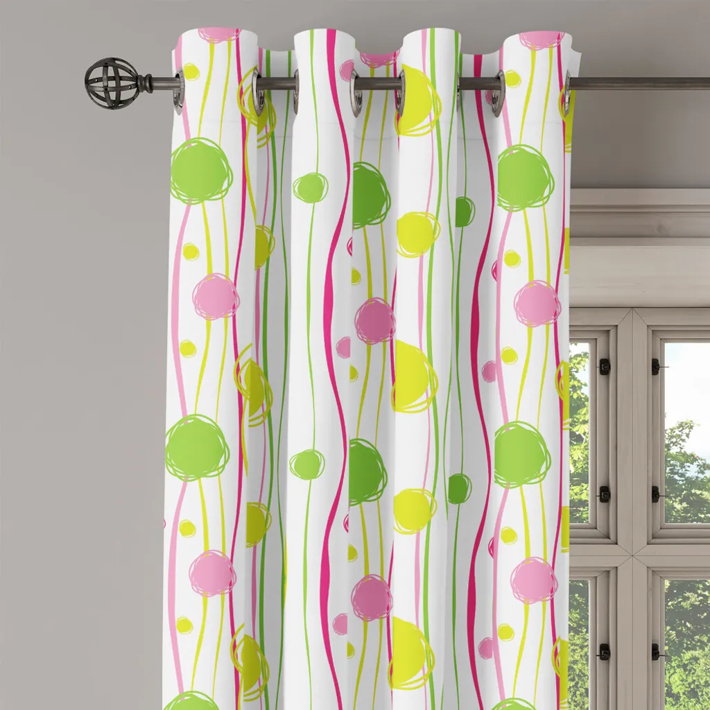ABAKUHAUS Tenda con occhielli verde e rosa, stile scarabocchiato - strisce ondulate occasionali con grandi macchie piccole - tema scherzoso, tende decorative a 2 pannelli per finestre, 280 cm x 245 cm, verde bianco rosa - 2