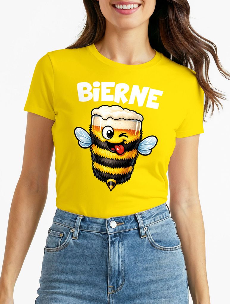 Damen T-Shirt - Bierne Design - Fasching Karneval Ersatz Verkleidung Last Minute Kostüm Funshirt Frauen Moonworks