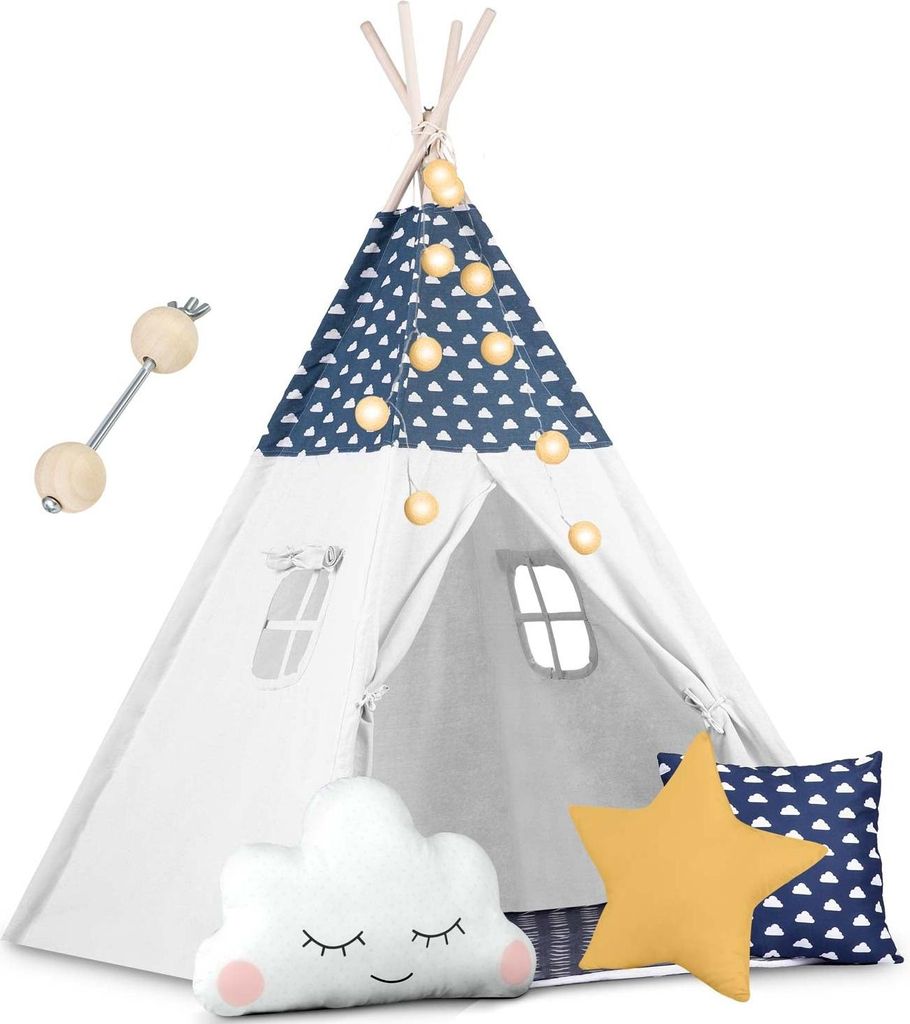 Kinder-Tipi-Zelt mit Lichterkette Nukido - Marineblau