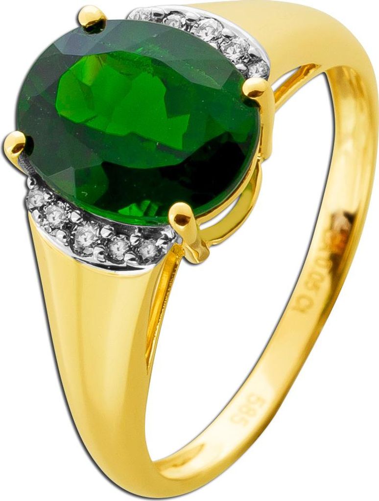 Diamantring Gold 585 9K Natur Chromdiopsit Natur Diamanten 0.05ct 18
