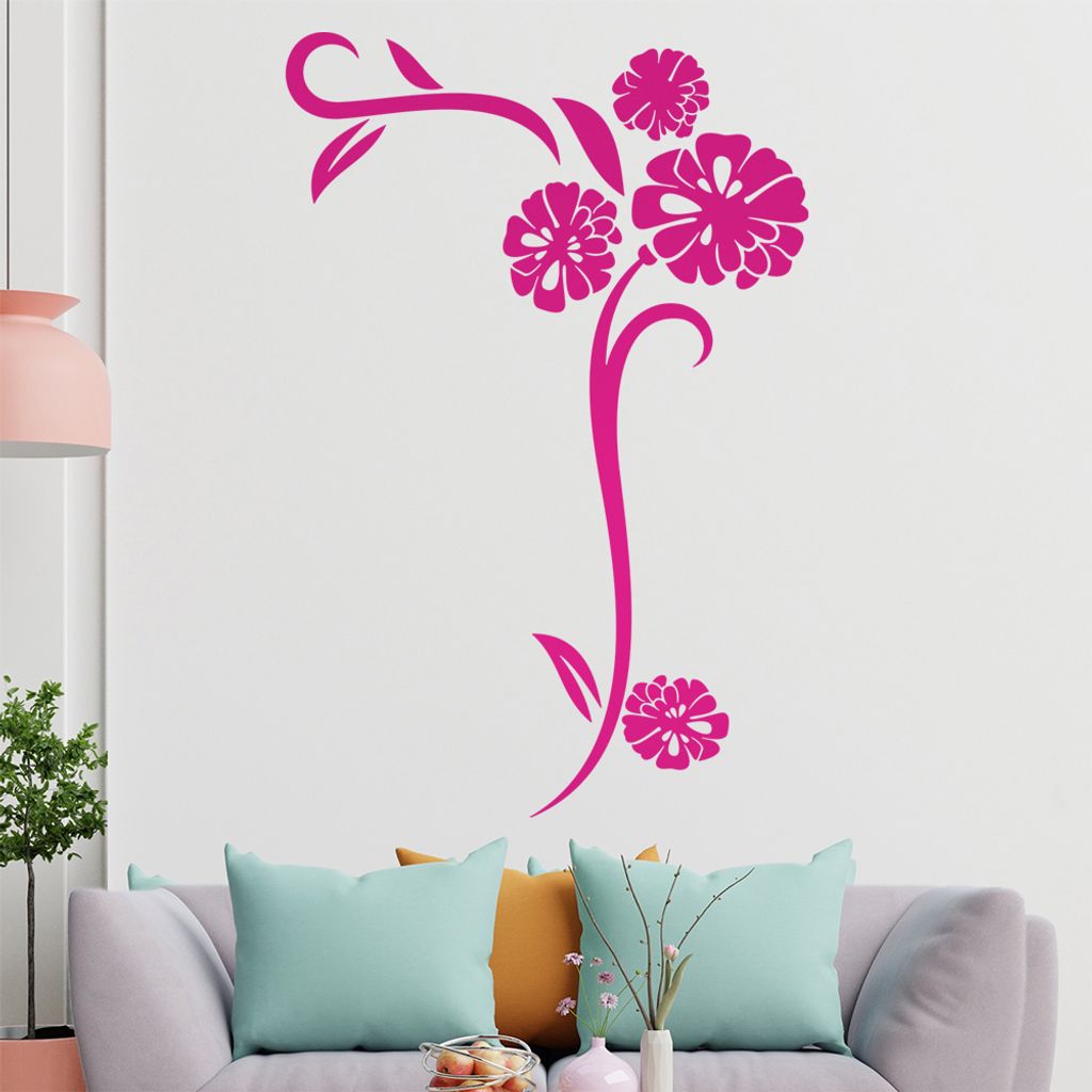 Blume - Linien Wandtattoo in 6 Größen - Wandaufkleber Wall Sticker - Dekoration, Küche, Wohnzimmer, Schlafzimmer, Badezimmer