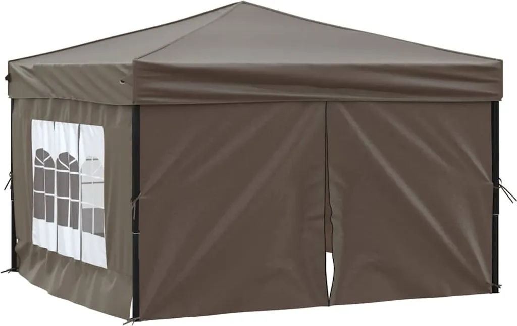Tenda Eventi 3x3 vidaXL Tortora Pieghevole con Pareti Laterali