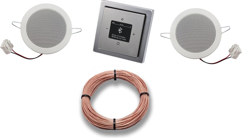 Busch Jäger DAB+ Unterputz Bluetooth (in and out) Radio 8217U-101 PUR Edelstahl, Komplett-Set mit 2 x Deckenlautsprecher Einbaulautsprecher + 20 M...