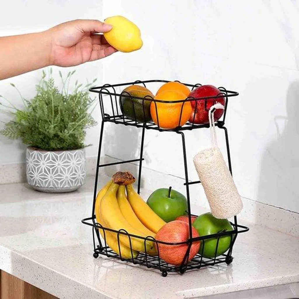 Corbeille à fruits noire pour organisation plan de travail cuisine