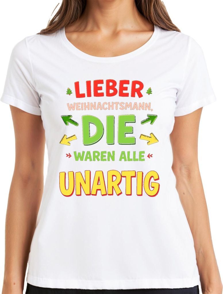 Lieber Weihnachtsmann die waren unartig Nikolaus Geschenk lustig Damen T-Shirt, Weiß, XXL