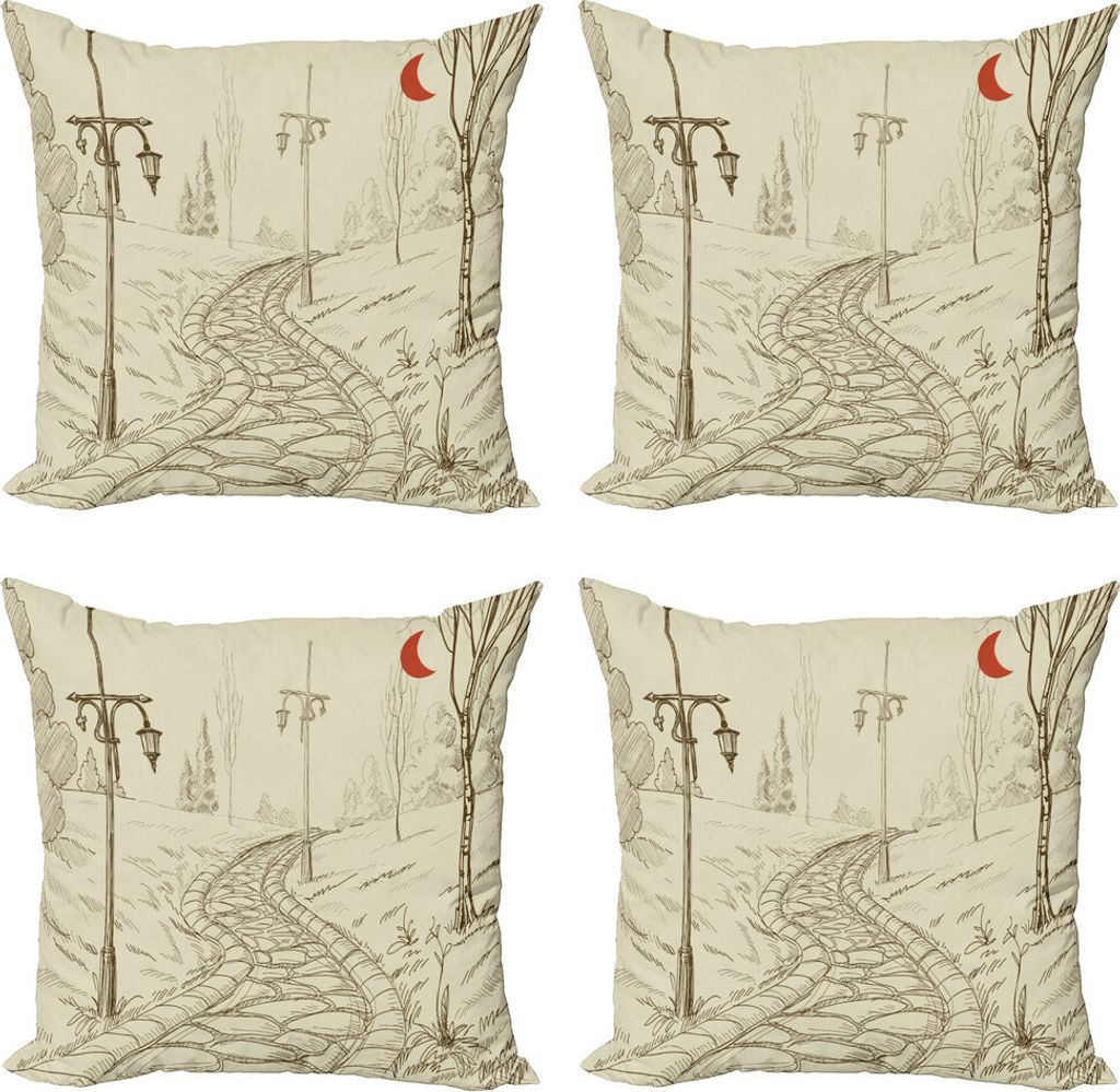 ABAKUHAUS Laterne Kissenbezug Set (4 Stück), Flüchtiger Park Alley, Moderner Doppelseitiger Digitaldruck, 60 cm x 60 cm, beige Rot