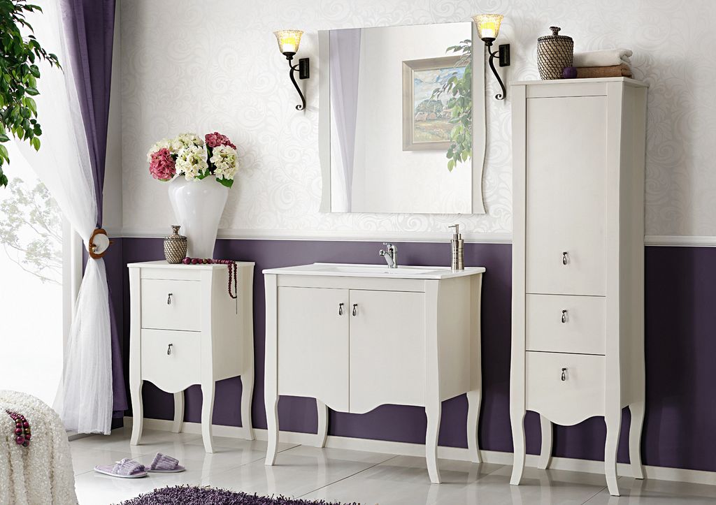 Badmöbel Set 4-tlg ELIZA Massivholz Weiss inkl.Waschtisch 80 cm