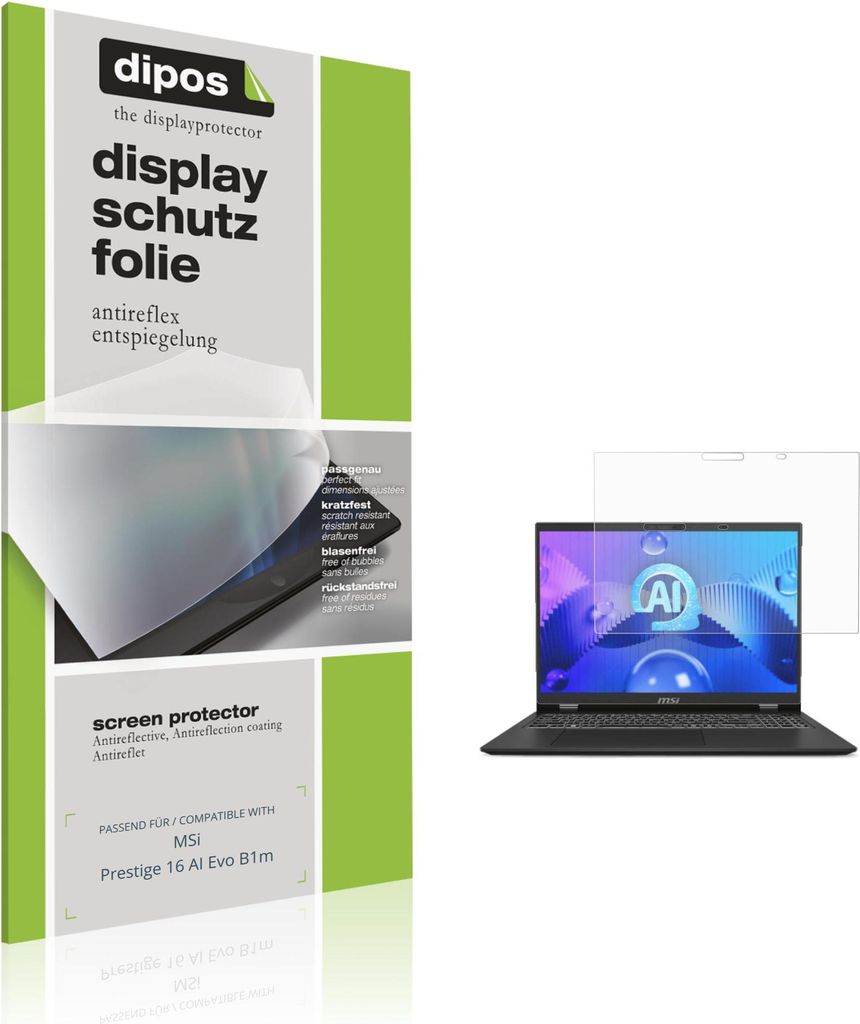 2x Schutzfolie für MSi Prestige 16 AI Evo B1m matt Displayschutzfolie Folie Display Schutz dipos