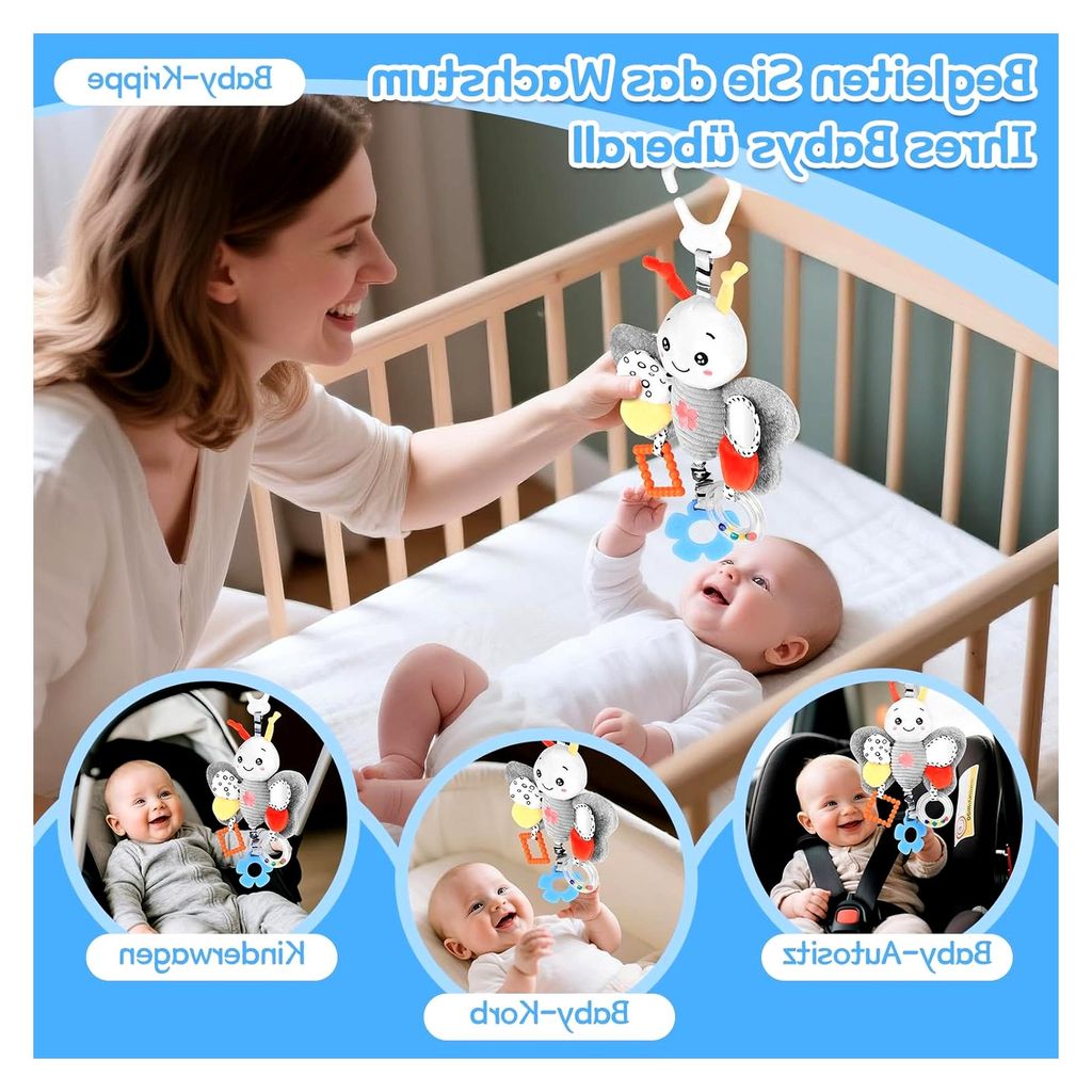 Hängendes Rasselspielzeug für Babys von 0-6 Monaten, geeignet für Autositz, Kinderwagen und Kinderbett, Plüschtier Aktivitäts-Spielzeug, Gesch...