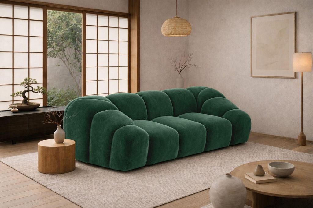 Kaiser Möbel Sofa 2-Sitzer modular, Veloursstoff Bluvel, Grün, CROISSANT