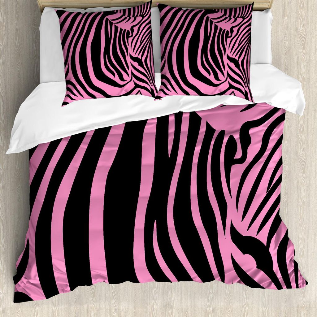 ABAKUHAUS rosa Zebra Bettbezug Set, Vibrierender Hintergrund-Zebra-Haut-künstlerischer Avantgarde-Stammes- Punkindie wild, 155 x 220 cm + 80 x 80 ...
