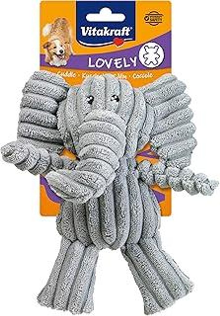 Vitakraft Safari Elefant, Spielzeug für Hunde, Hundespielzeug Kuscheltier, mit Quietscher, aus Cord (1 Stück)