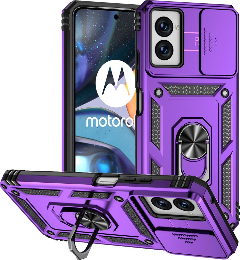 Hülle für Motorola Moto G Power (2024) mit Schiebe Kamera Schutz und Ringhalter Ständer Hybrid Schutzhülle Lila