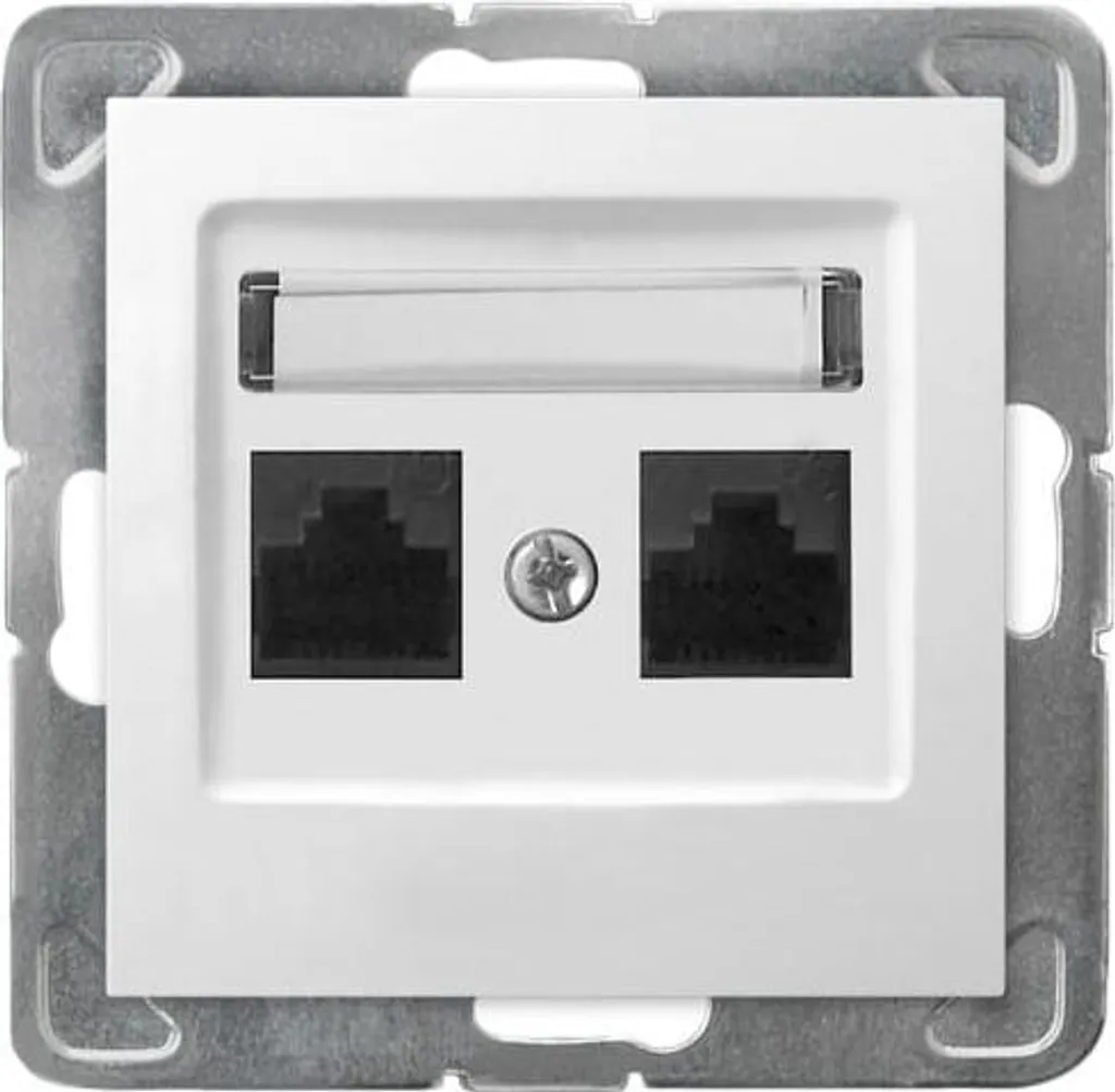 Double prise RJ45 Cat 5e sans cadre Impresja Blanc Finition Brillante